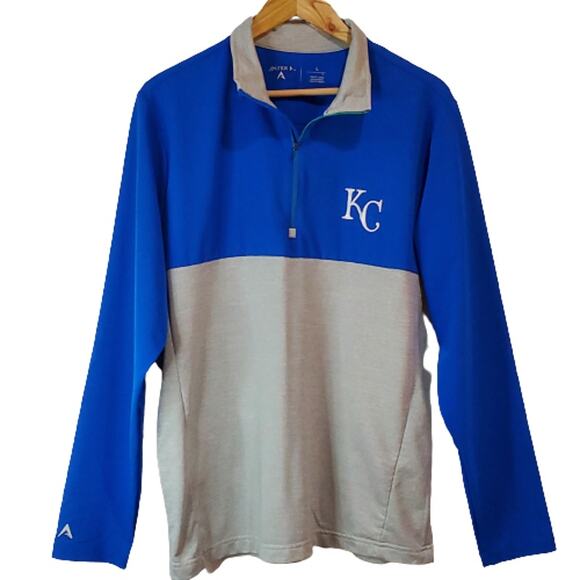 Antigua Tops - Antigua Kansas City Royals Long Sleeve Pullover 1/4 Zip Embroidered Logo L